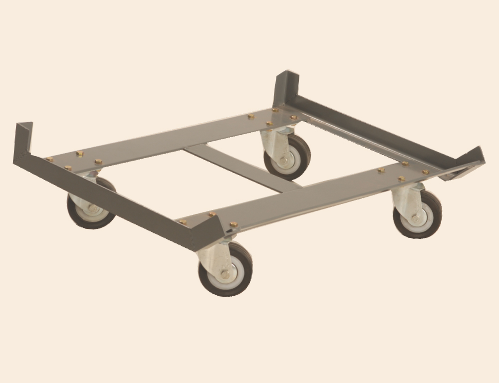 Trolley base with castor wheels for easy movement of retail display bins